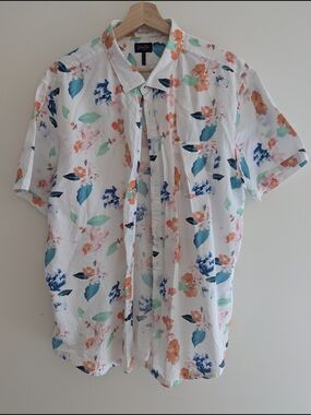 Good Man Brand White Short-Sleeve Floral Button-Down Shirt
